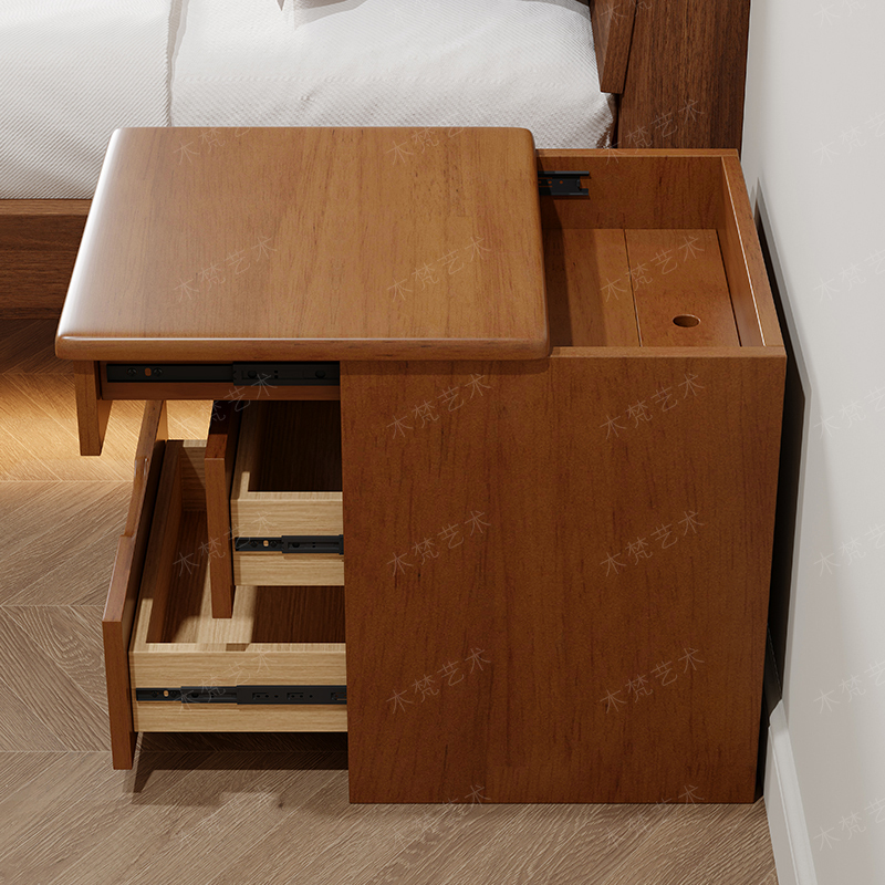 Chinese-Style Solid Wood Multifunctional Hidden Compartment Bedside Table, Simple Bedroom Hidden Drawer Storage, Hidden Compartment Cabinet
