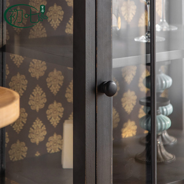 Nordic retro black wine cabinet display cabinet living room floor-standing old glass dustproof storage cabinet sofa storage cabinet