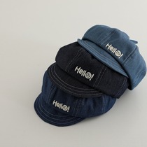 New childrens beret cowboy hello letter octagonal hat spring and autumn smiling face short brim peaked cap for boys and girls