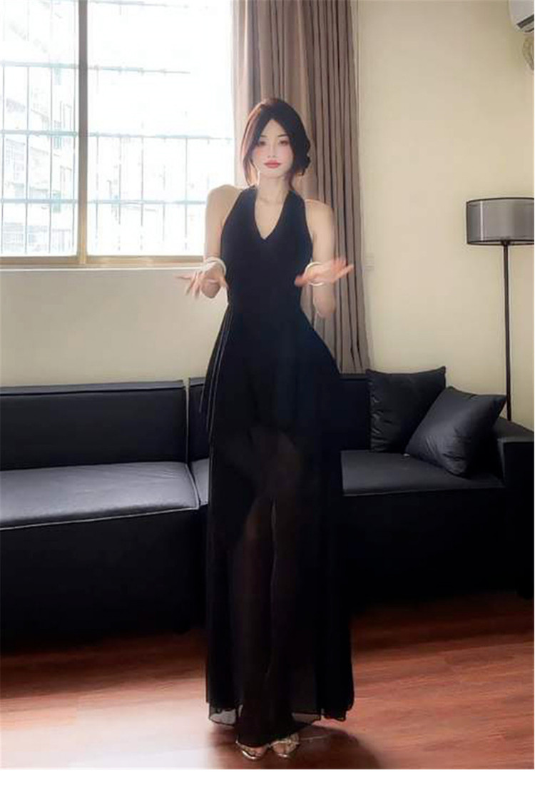 French Chic Halter Maxi: Innocent Allure, Black Summer Style - Product image 8