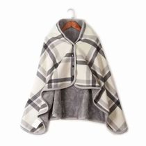 Wearable Plaid Fleece Blanket With Button Polyester Winter W