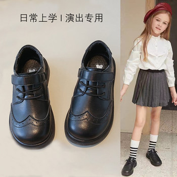 Girls' leather shoes british style 2023 spring and autumn new children's black performance shoes girls soft sole non-slip performance shoes