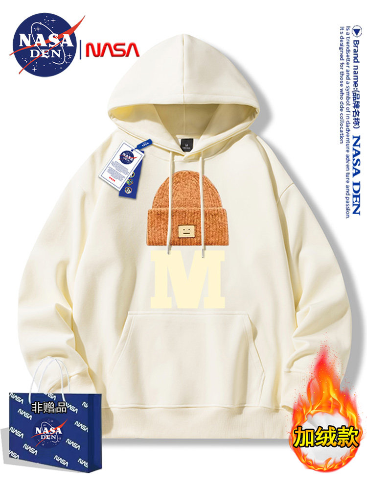 Nasa Co-Branded American Casual Heavyweight Long-Sleeve Sweatshirt for Men and Women, Fashionable, Loose-Fitting, Versatile, Fleece-Lined Hooded Top