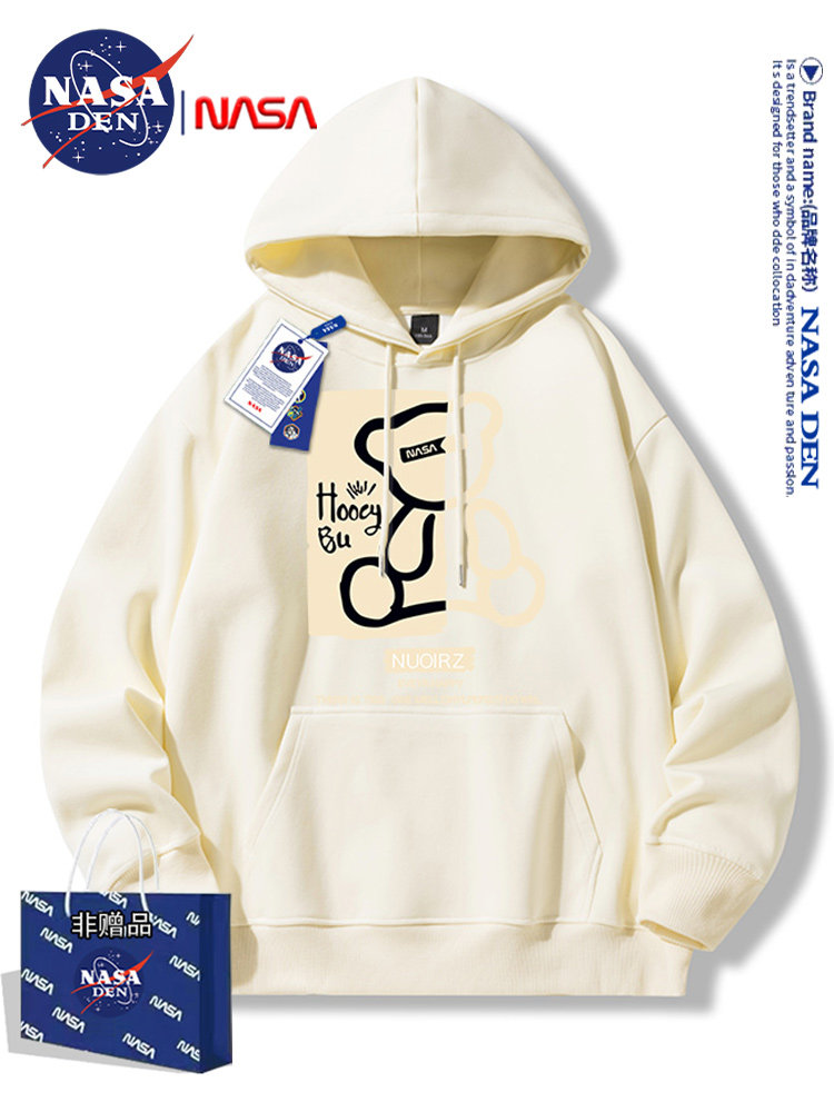Nasa Collaboration Japanese-Style Simple Heavyweight Long-Sleeve Sweatshirt for Men and Women, Fashionable Casual Loose Versatile Hooded Top