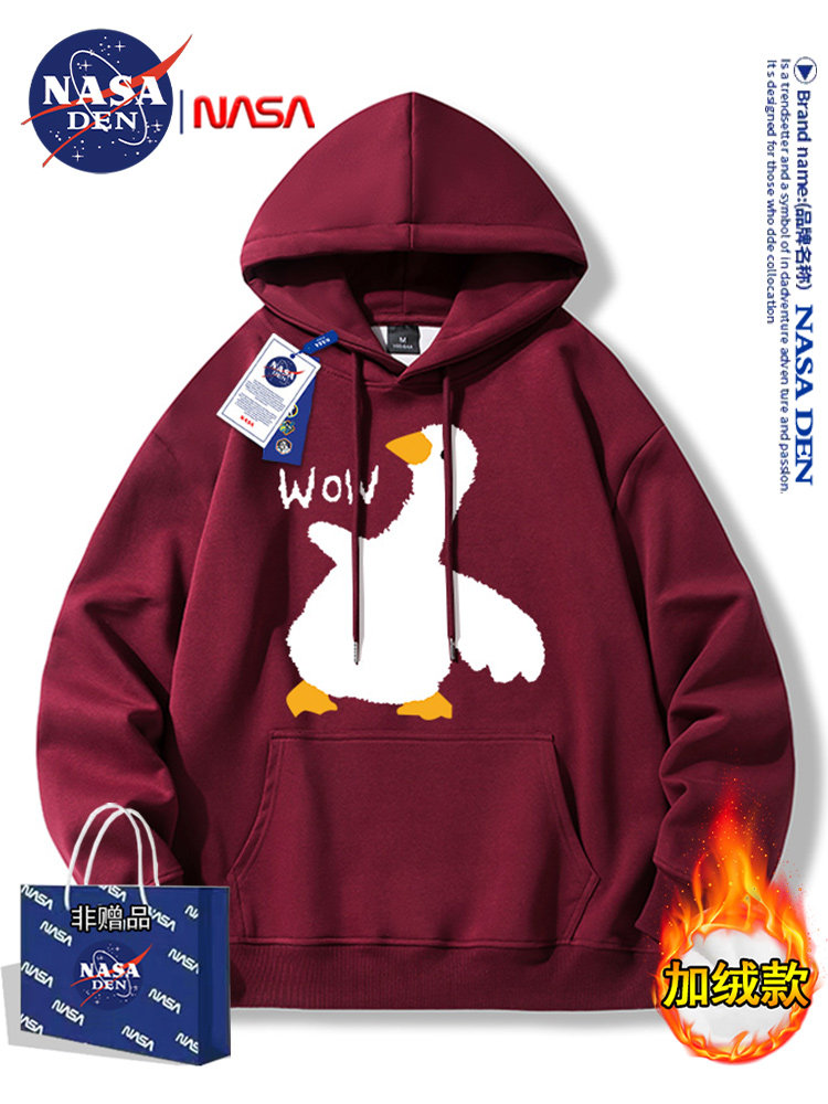 Nasa Collaboration Japanese-Style Simple Heavyweight Fleece-Lined Long-Sleeve Sweatshirt for Men and Women, Fashionable Casual Versatile Hooded Top