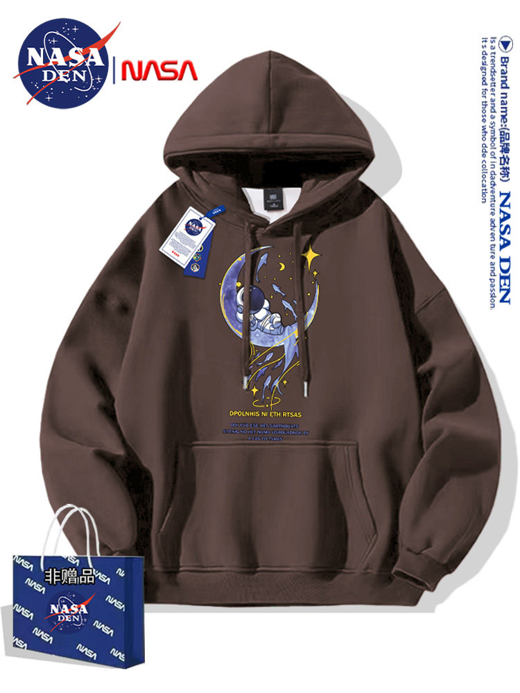 Nasa Co-Branded Heavyweight Long-Sleeve Sweatshirt for Men and Women, Autumn Trendy Brand Fashion, Light Luxury, Versatile Hooded Top
