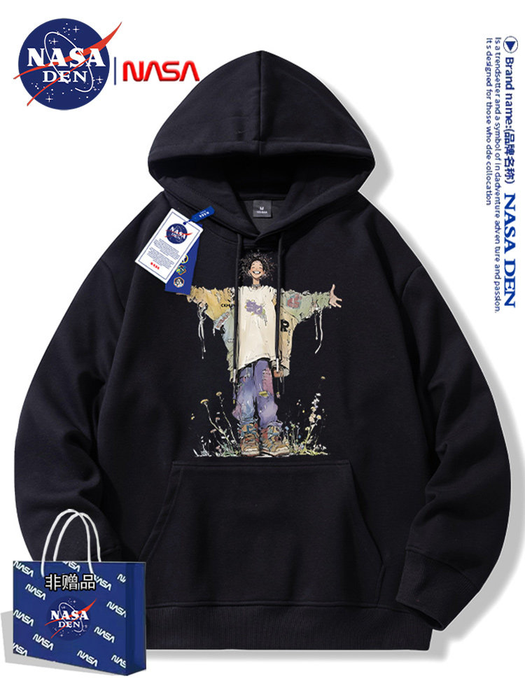 Nasa Collaboration Japanese Retro Heavyweight Long-Sleeve Sweatshirt for Men and Women, Fashionable Casual Loose Versatile Hooded Top