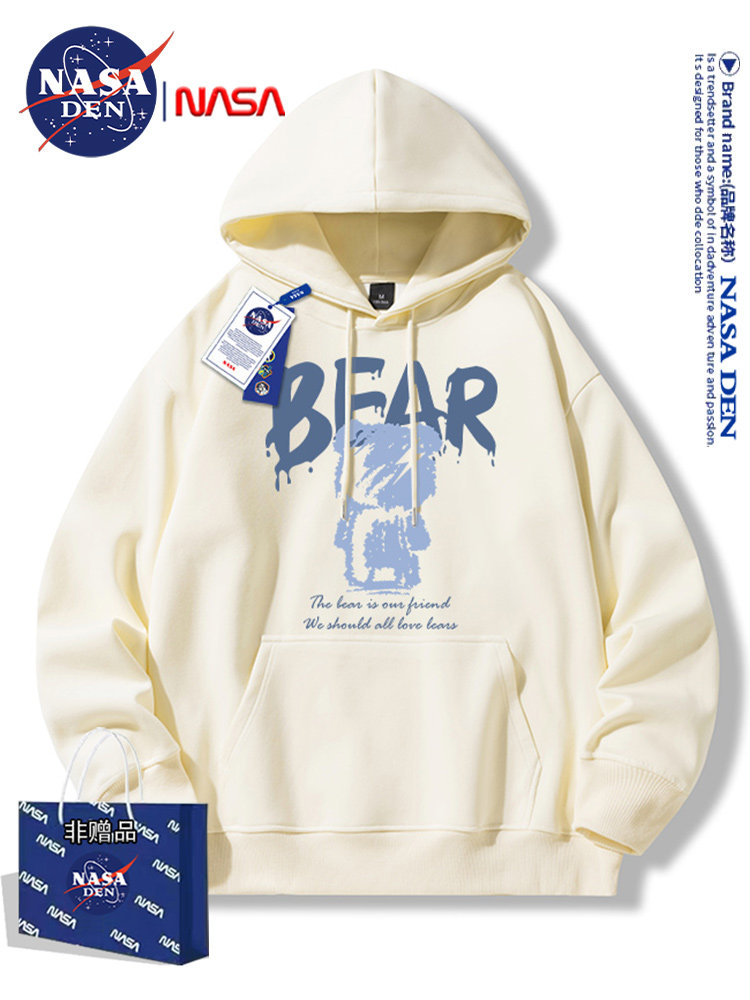 Nasa Collaboration Japanese-Style Simple Heavyweight Long-Sleeve Sweatshirt for Men and Women, Fashionable Casual Loose Versatile Hooded Top