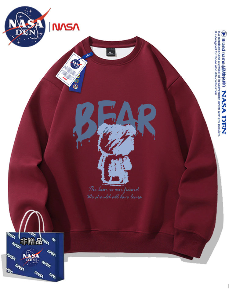 Nasa Co-Branded Fashionable Simple Crewneck Sweatshirt for Men and Women, American Trendy Brand, Casual Versatile Loose-Fitting Couple's Top