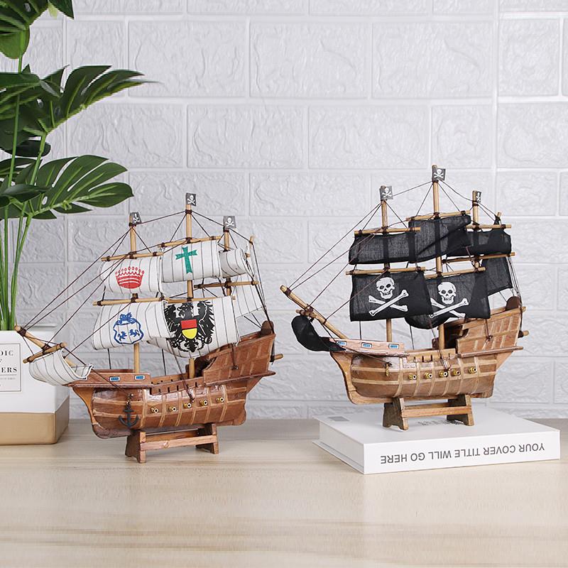 Black Pearl Horn Caribbean Pirate Ship Model Craft Boat Simulation Wooden Boat Real Wood Sailing Retro Swing Piece Gift-Taobao