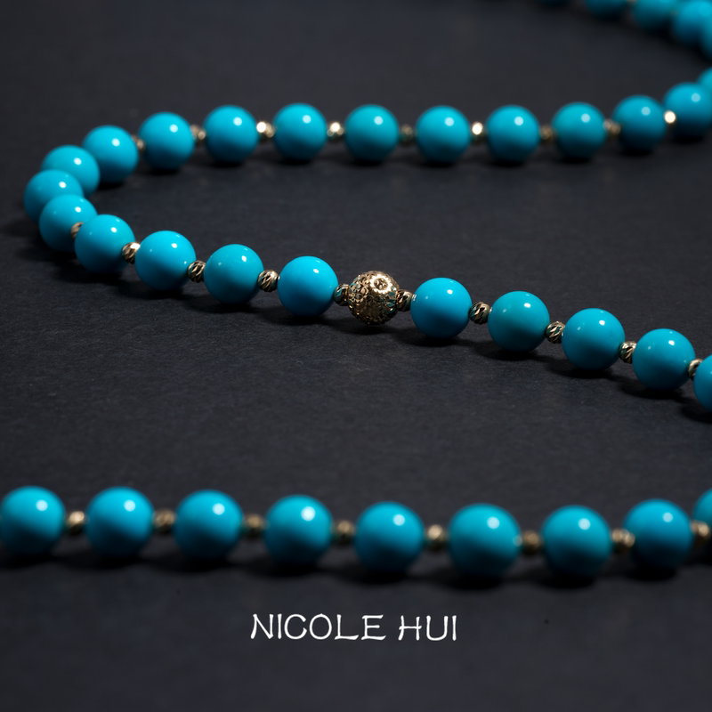 Ni Ke Hui 18K Gold Sleeping Beauty Blue Turquoise Necklace Natural Turquoise Clavicle Chain High-Quality Blue New Model Successful Ni Ke Hui 18K Gold Sleeping Beauty Blue Turquoise Necklace Natural Turquoise Clavicle Chain High-Quality Blue New Model Successful