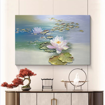 Monet water lily pure hand-painted oil painting new Chinese style lotus decorative painting living room abstract three-dimensional texture painting porch hanging painting
