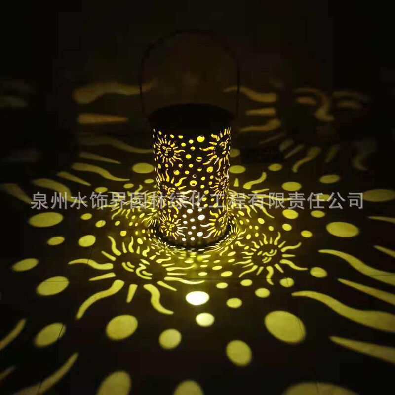 Amazon Cross-Border New Model Iron Art Solar Light Outdoor Garden Landscape Lawn Light Hollow Sun Face Projection Light