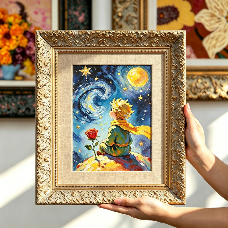 Jintai Fan European-Style Vintage Solid Wood Oil Painting Frame, Small Photo Frame, Printed Decorative Picture Frame, Antique-Style Outer Frame for Mounting