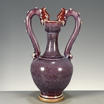 Collection of antiques antique porcelain used goods and old objects overseas returned Jun porcelain kiln glaze double dragon ear vase ornaments
