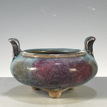 Collection of antiques antique porcelain used goods and old objects Song Jun porcelain kiln variable glaze binaural incense burner ornaments