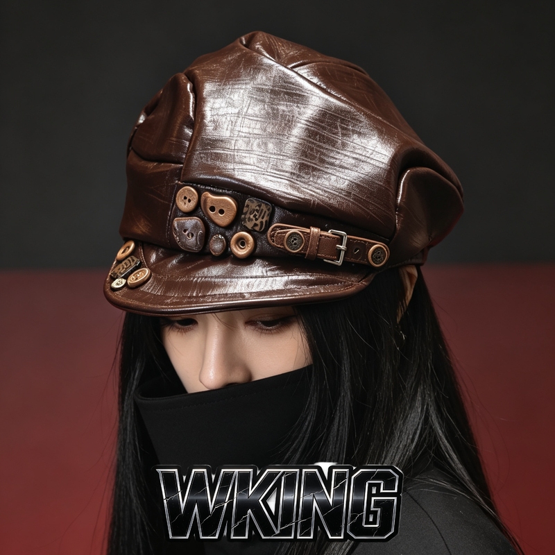 Wking Original "Brown Vintage Seal" British-Style Artistic Retro Painter's Hat High-End Face-Slimming Leather Beret