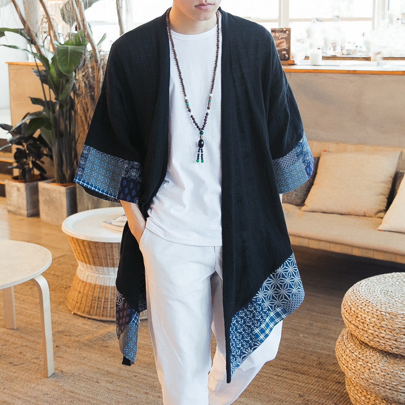 Summer Windbreaker for Men, Thin Long Coat with Traditional Style, Color-Blocking, Sun-Protective Cotton-Linen Jacket, Mid-Length Retro Chinese Style Men's Clothing Summer Windbreaker for Men, Thin Long Coat with Traditional Style, Color-Blocking, Sun-Protective Cotton-Linen Jacket, Mid-Length Retro Chinese Style Men's Clothing