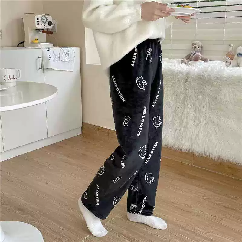 Hello Kitty, милая коралловая бархатная мультяшная теплая одежда брюки