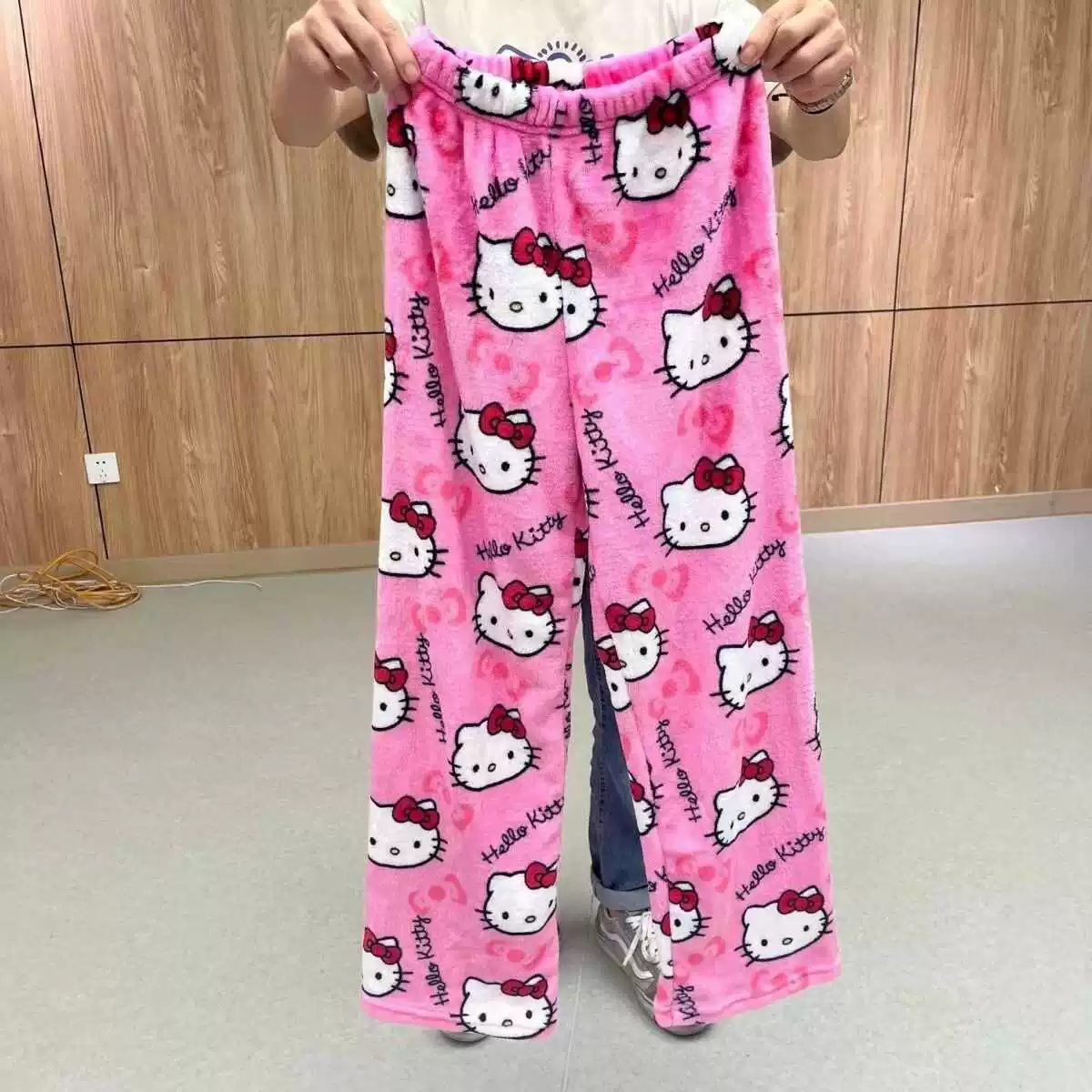 Hello Kitty, милая коралловая бархатная мультяшная теплая одежда брюки