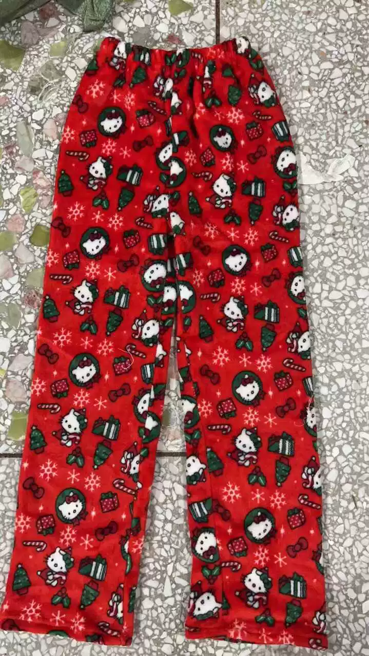 Hello Kitty, милая коралловая бархатная мультяшная теплая одежда брюки