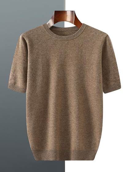 春夏秋冬男短袖t恤衫毛衣宽松五分袖纯色针织薄款上衣安迪绒半袖