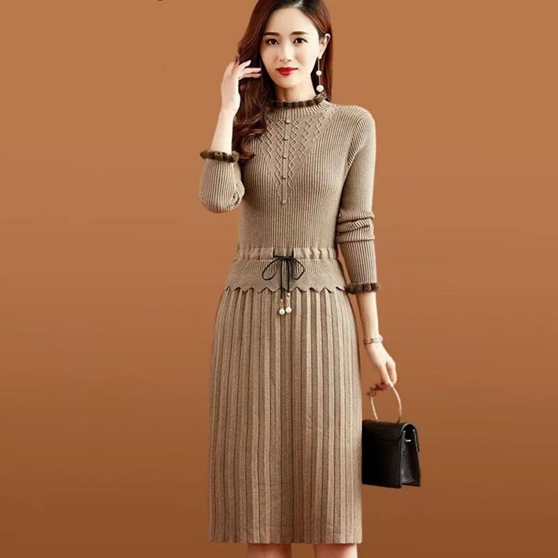 Maxmuny Classy and Elegant Half-High Collar Wool Knit Dress for Women, New Stylish Outerwear Sweater Dress Maxmuny Classy and Elegant Half-High Collar Wool Knit Dress for Women, New Stylish Outerwear Sweater Dress
