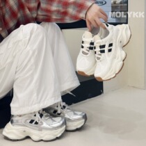 Silver high-end dad shoes for women ins trend 2024 spring and summer retro thick-soled sponge cake contrasting color breathable casual shoes for women