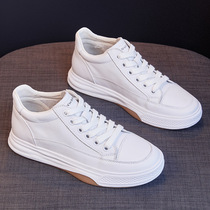 High-top genuine leather white shoes for women 2024 new early autumn sports sneaker toe layer cowhide versatile casual spring and autumn