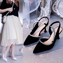 Pointed toe stiletto high-heeled French style single shoes for women bridesmaid shoes with rhinestones and elegant toe-toe sandals