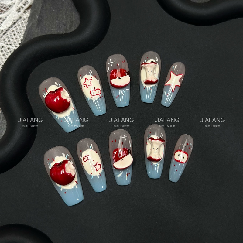 Jiafang | Purely Handmade Wearable Nails【Apple Cheese】3D Apple Dopamine Hand-Painted Cute Nail Art