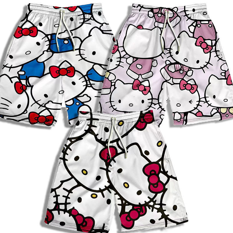 Hellokitty Hello Kitty Shorts for Men and Women Summer Loose Beach Pants Basketball Kt Cat Shorts Casual Five-Point Pants