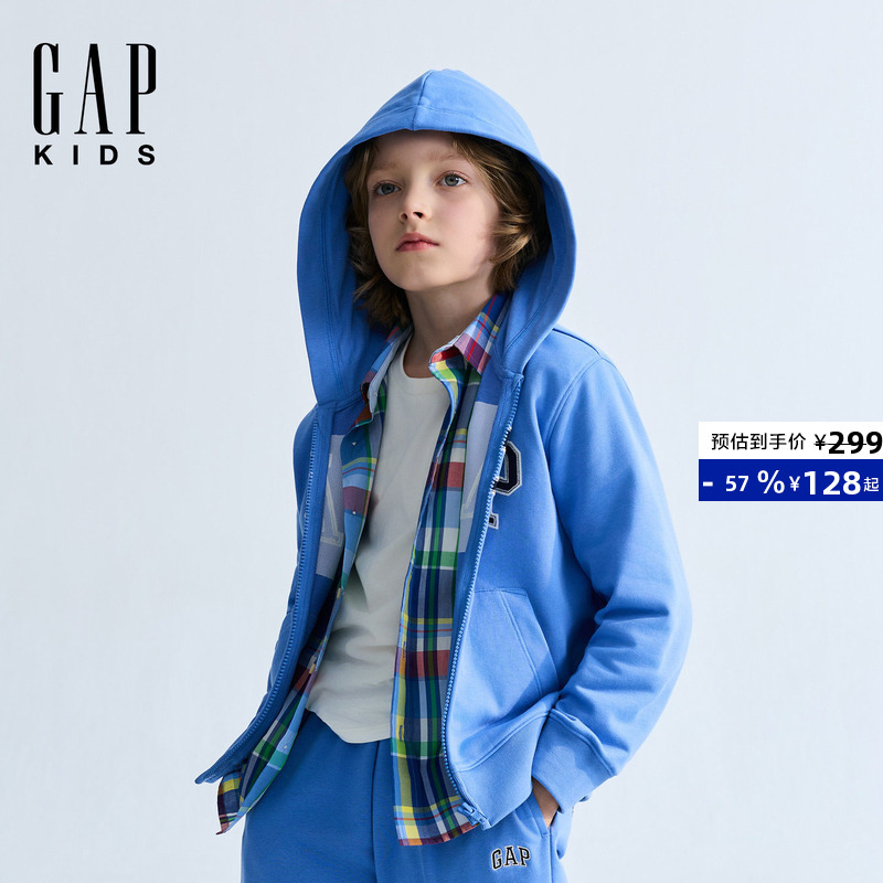 Gap Boys and Girls Big Kids 2026 Summer New Patch Embroidered Logo Zipper Hoodie Kids Clothing 860919