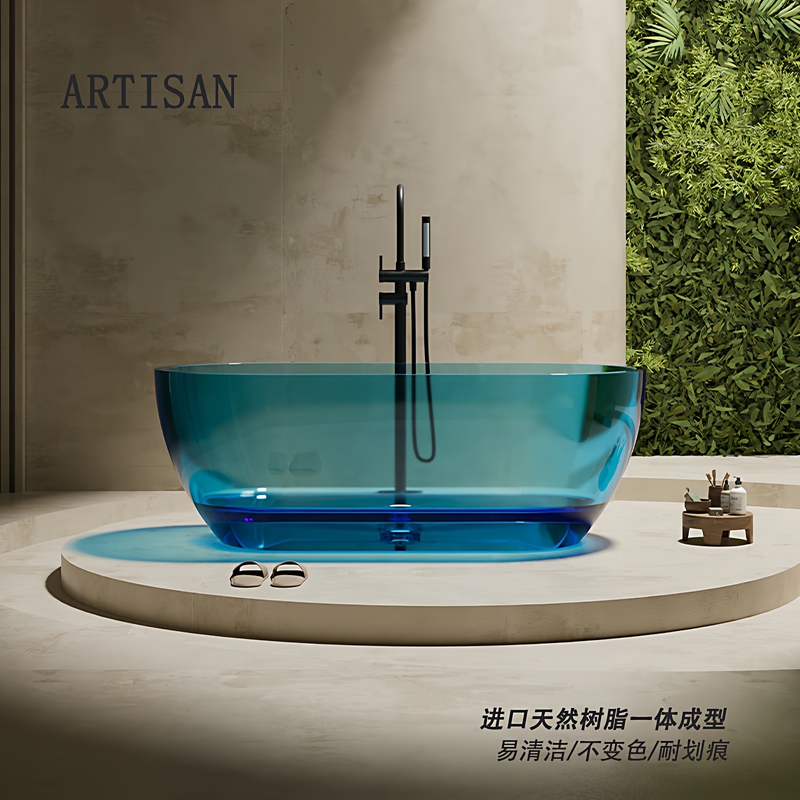 Household Small-Sized Colorful Crystal Oval Transparent Resin Bathtub Hotel Homestay Freestanding Adult Bathtub