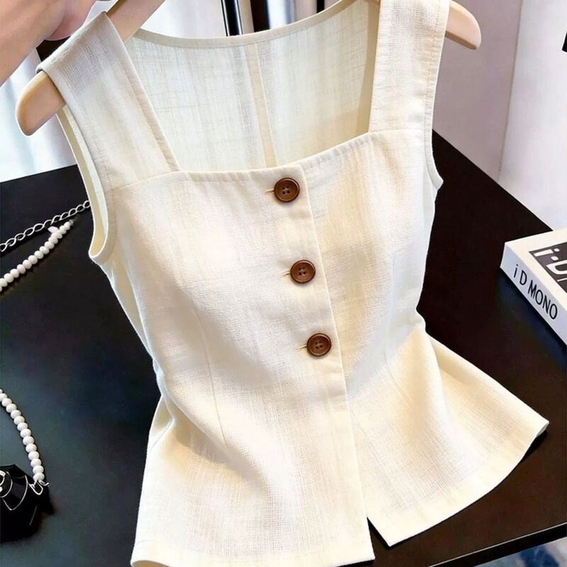 French-Style Square-Neck Single-Breasted Vest for Women, 2026 Summer New Niche High-End Apricot-Colored Versatile Commuter Top French-Style Square-Neck Single-Breasted Vest for Women, 2026 Summer New Niche High-End Apricot-Colored Versatile Commuter Top