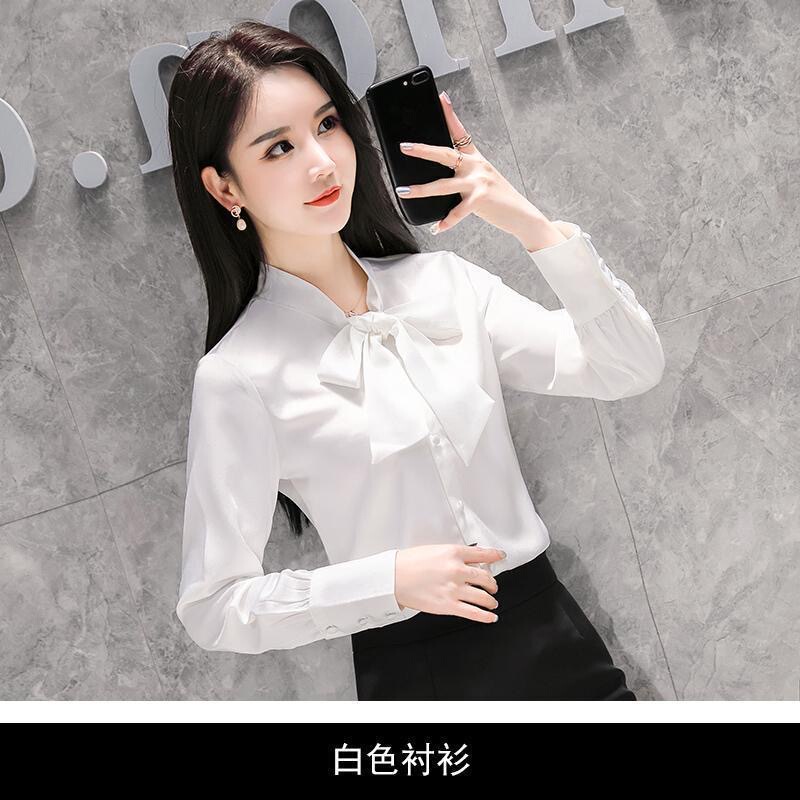 Shirt, Base Layer Shirt, Long-Sleeved, Bow Tie, Red Tie, Fashionable New Style, Elegant and Stylish Blouse with Ribbons