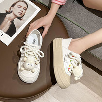 Genuine leather cute ugly big-toe sneakers for women 2024 spring new style student lightweight and versatile two-wear thick-soled white shoes