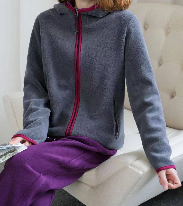 3810 Women's Outdoor Fleece Jacket, Warm and Thickened, Hooded Cardigan, Elastic Fleece Lining, Autumn and Winter Fleece Jacket