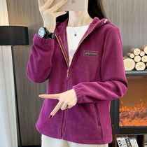 Autumn and winter thickened hooded cardigan fleece womens outdoor sports fashion slim outer wear warm liner sweatshirt jacket