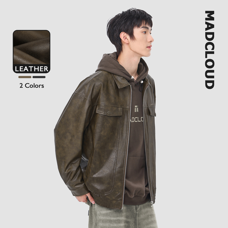 Mad Official |   Mike Rod American Retro Heavy-Duty Pu Spring and Autumn Short Leather Jacket for Men