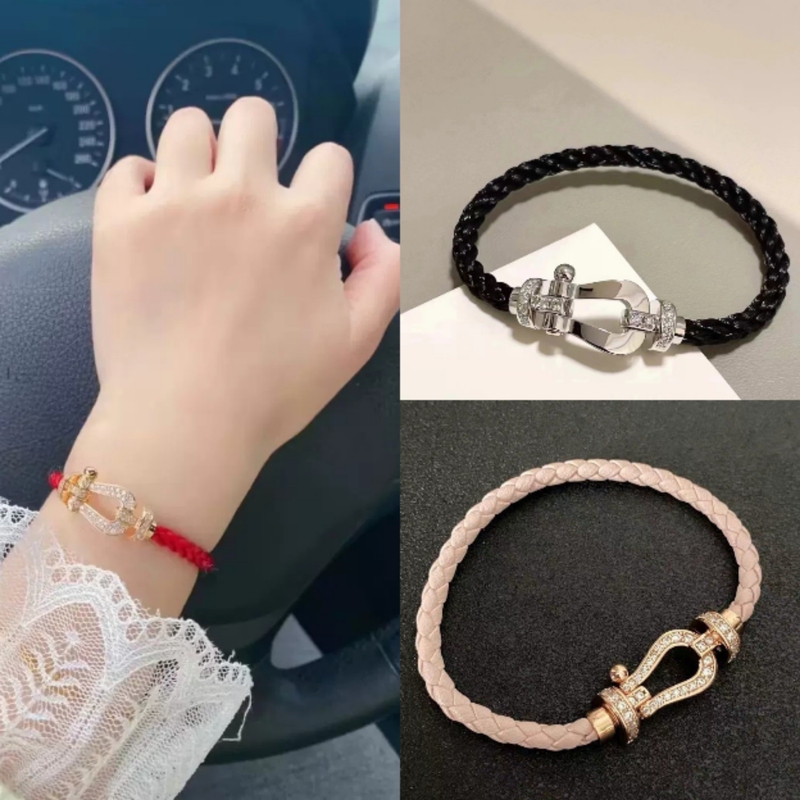 Horseshoe-Shaped Bracelet for Men and Women, Niche Design, Light Luxury Woven Rope, Couple Style, Sterling Silver Plated with 18K Gold Jewelry