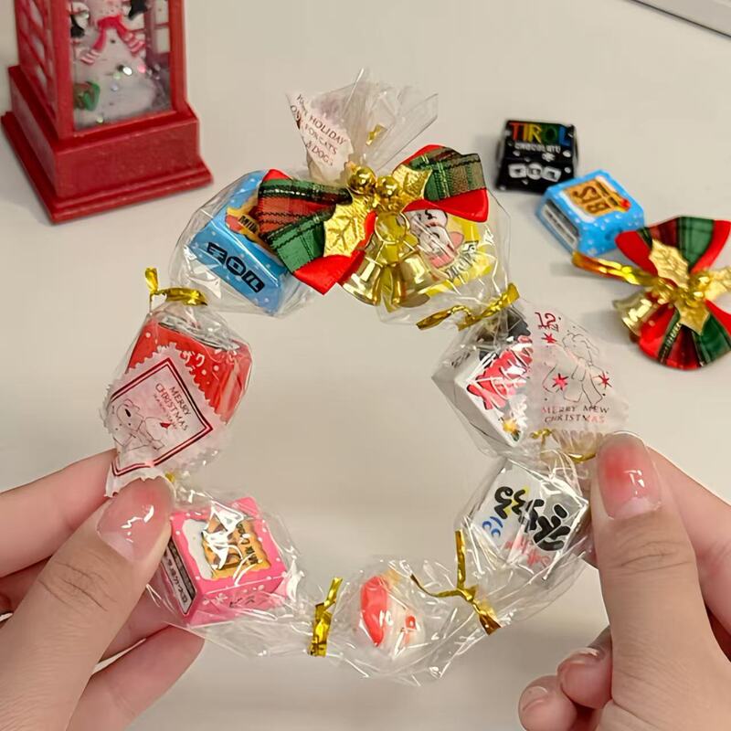 Christmas Chocolate Candy Wreath Handmade DIY Material Kit Christmas Gift Transparent Cellophane for Friends and Besties