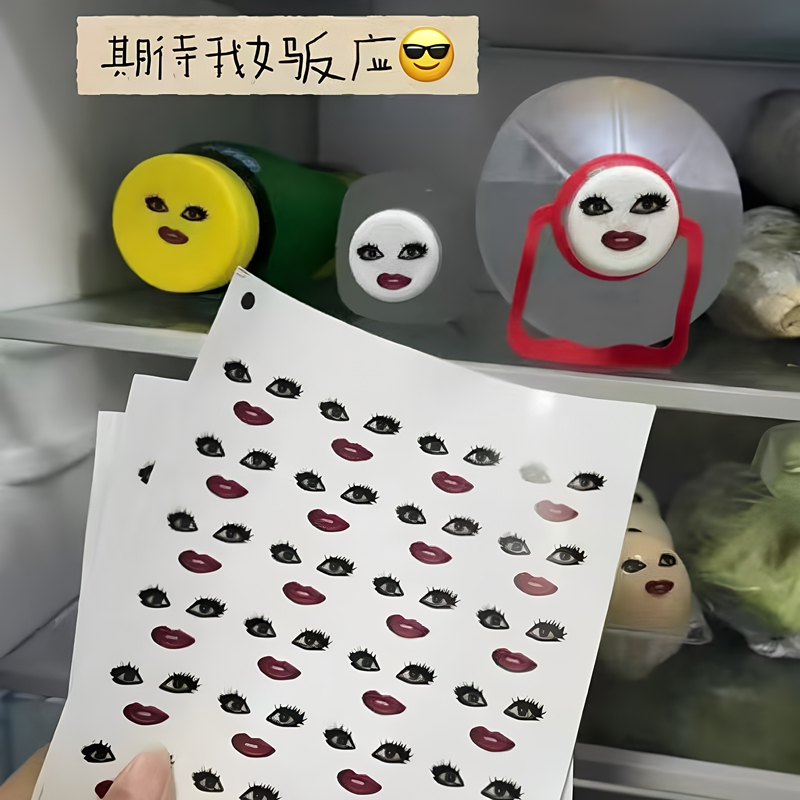 Fiery Red Lips Prank Emoji Pack, Abstract Big-Eyed Prank Stickers, Refrigerator Egg Fruit Decoration Stickers