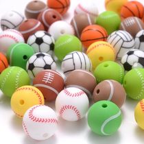 10Pcs 15mm Printed Silicone Beads Round Baseball Tennis Bask