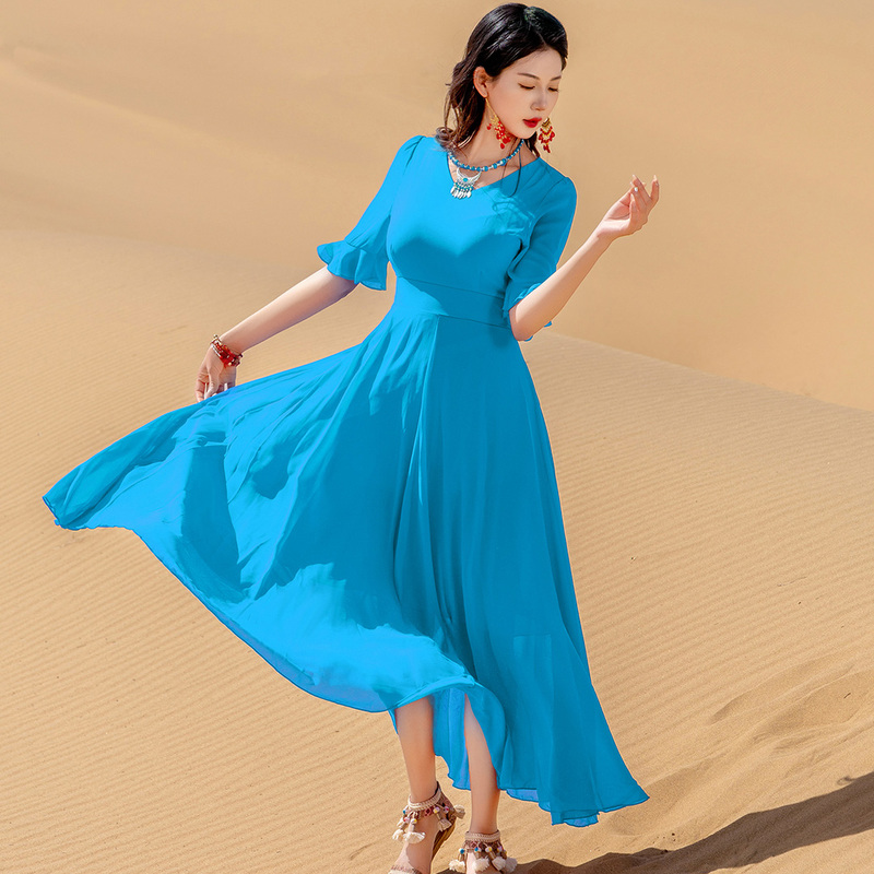 Desert Travel Photo Outfit Long Dress Yunnan Seaside Qinghai Lake Vacation Beach Dress Dance Dress Blue Summer
