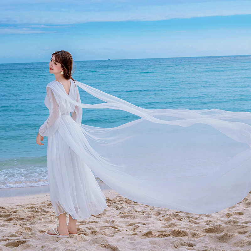 Sanya Travel Photo Dress, Seaside Fairy-Like White Vacation Beach Dress, Women's Red Floor-Length Dress for Summer Sanya Travel Photo Dress, Seaside Fairy-Like White Vacation Beach Dress, Women's Red Floor-Length Dress for Summer