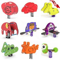 High-end kindergarten rocking horse park community outdoor childrens spring rocking horse cartoon animal rocking music PE board manufacturer