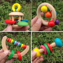 Wooden rattle four-piece set baby music early education enlightenment toys wooden Orff musical instrument baby hand-grabbing rattle