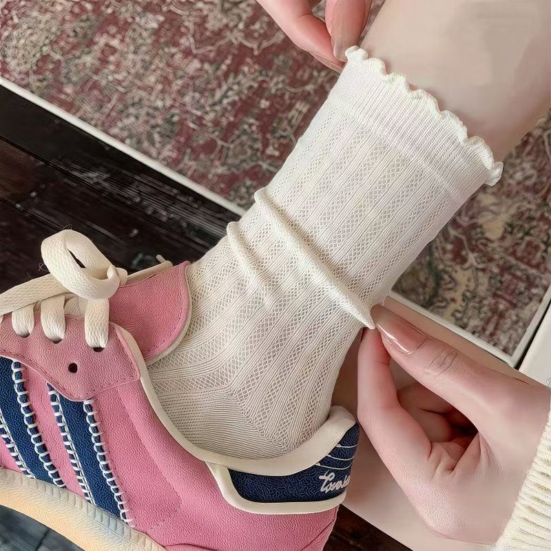 Elastic Lace Socks for Women, Summer Thin Style, Mid-Length Slouch Socks, Trendy Ins-Style, Japanese Cute College Style