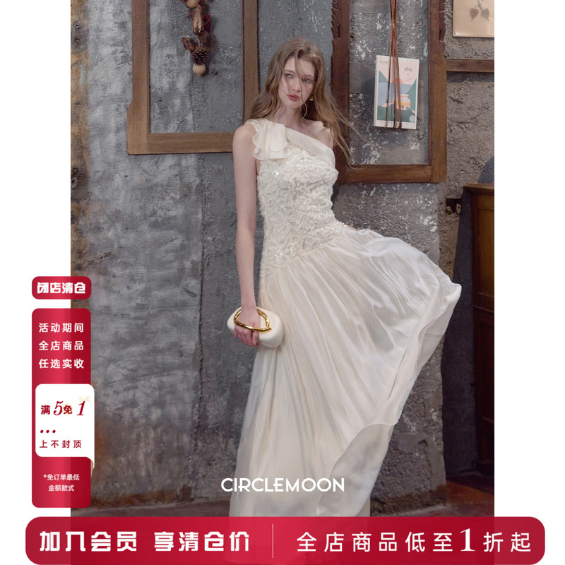 Circlemoon【Lily of the Valley Rain】Summer New French-Style Elegant Mini Dress, Off-Shoulder, Waist-Cinching, Long Dress Circlemoon【Lily of the Valley Rain】Summer New French-Style Elegant Mini Dress, Off-Shoulder, Waist-Cinching, Long Dress